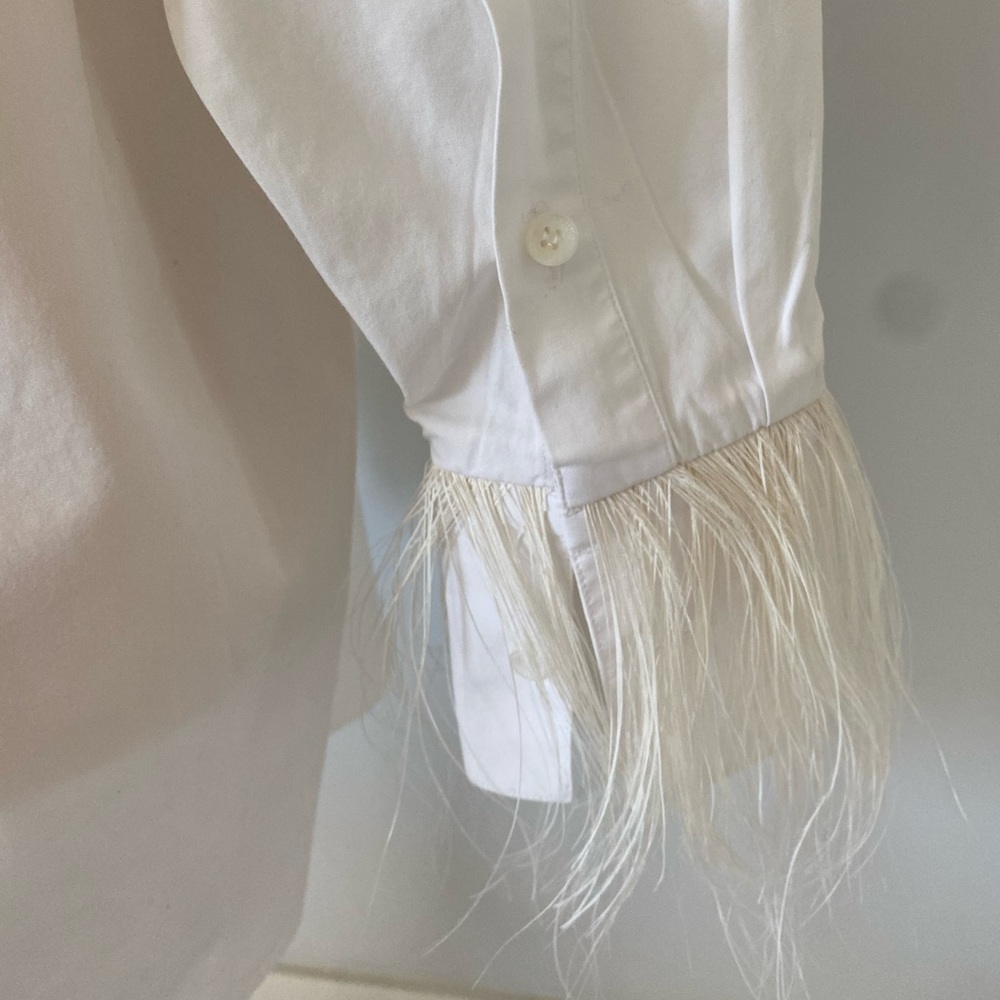 Valentino White Cotton Feather Cuffs Shirt, Italian size 38 - Picture 5 of 9